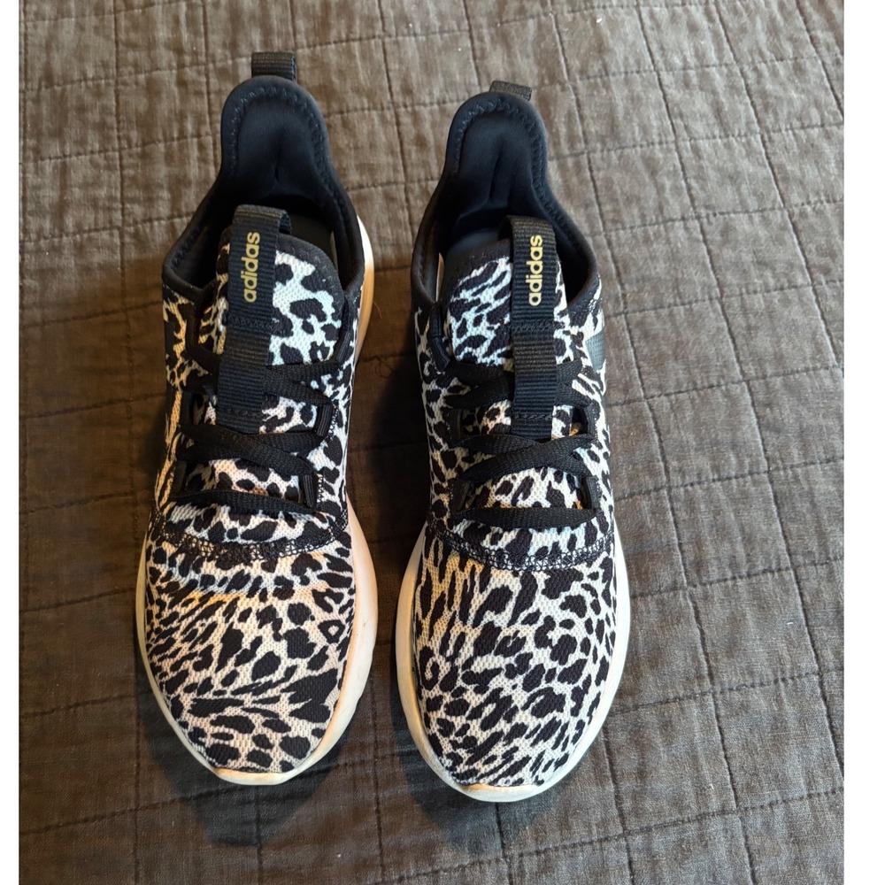 Adidas Cloudfoam Pure 2.0 Leopard Print Running Shoes Black White Womens 8.5